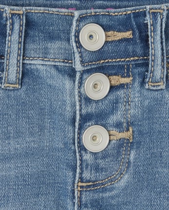 Shorts de novia de mezclilla desgastada con botones en la parte delantera para niñas