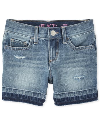 Girls Denim Midi Shorts
