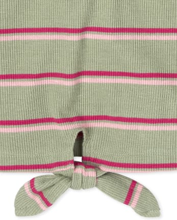 Girls Striped Ribbed Tie Front Top
