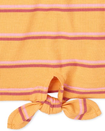 Girls Striped Ribbed Tie Front Top