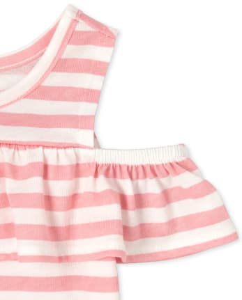 Toddler Girls Floral Striped Cold Shoulder Top 2-Pack
