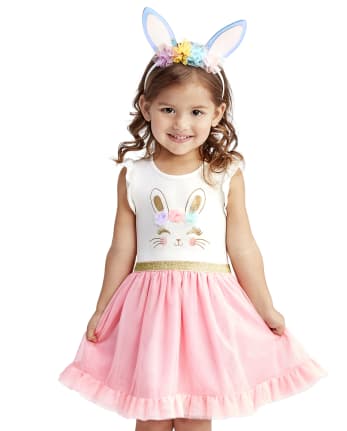 Franterd Girls Clothing Set Infant Easter Rabbit Print Romper Tops Leg Socks Rainbow Tulle Skirt