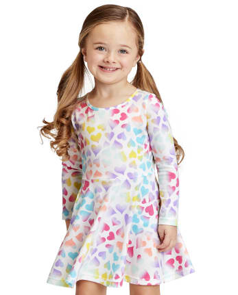 Vestido Skater De Manga Larga Con Estampado De Corazones Para Bebes Y Ninas Pequenas The Children S Place