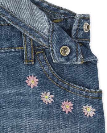 Baby And Toddler Girls Sleeveless Embroidered Denim Shortalls | The ...
