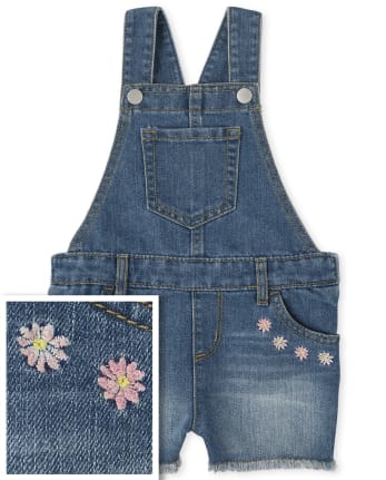 Baby And Toddler Girls Embroidered Denim Shortalls