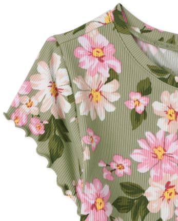 Haut côtelé à fleurs pour fille
