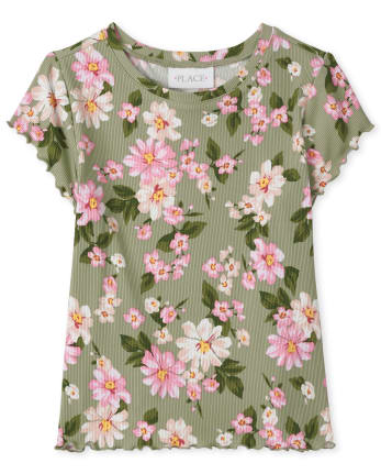 Haut côtelé à fleurs pour fille