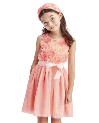 Nota Ofensa muestra Vestido de punto a tejido con flores en 3D sin mangas de Pascua para niñas  | The Children's Place - PEACH SACHET