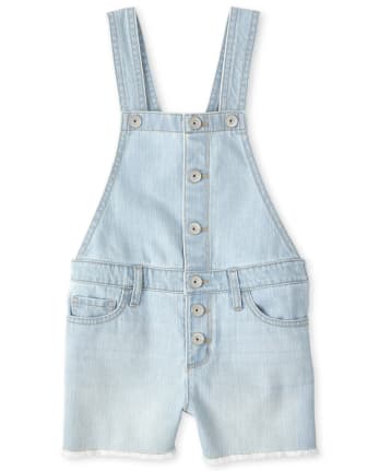 Girls Button Front Denim Shortalls
