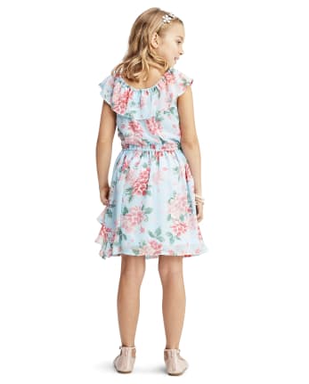 Girls Floral Ruffle Dress