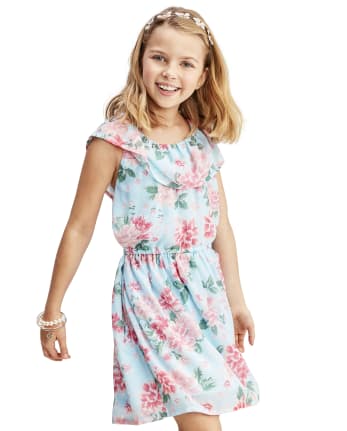 Girls Short Sleeve Floral Print Woven Ruffle Dress | The Children's Place