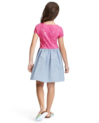 Girls Flip Sequin Butterfly Knit To Woven Dress
