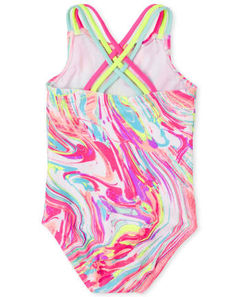 Girls Marble One Piece Swimsuit