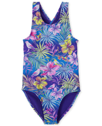 Girls Tropical Floral One Piece Swimsuit