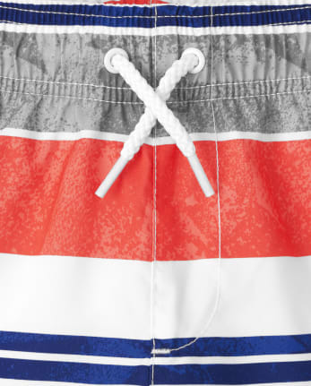 Boys Striped Swim Trunks