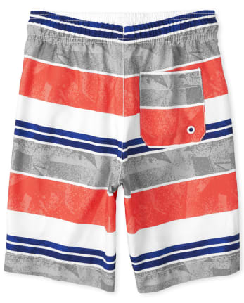 Boys Striped Swim Trunks