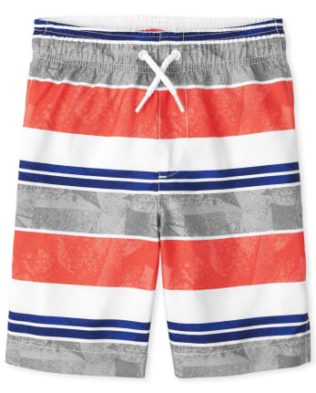 Boys Striped Swim Trunks
