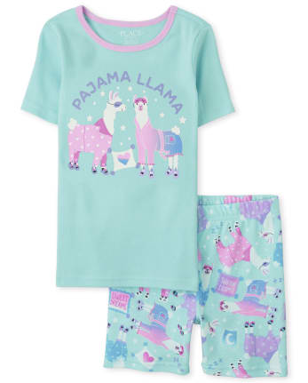Pijama de algodón de ajuste ceñido 'Pajama Llama' de manga para niñas | The Children's Place - SKYDRIFT