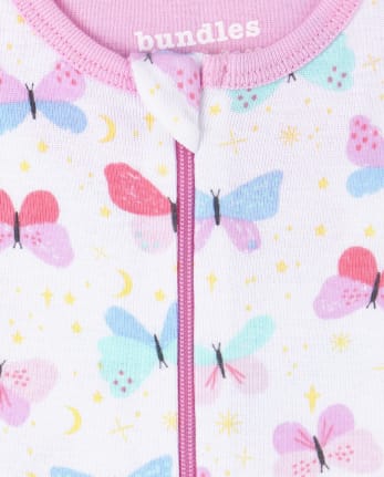 The Childrens Place Baby and Toddler Girls Butterfly Snug Fit Cotton One Piece Pajamas 2-Pack