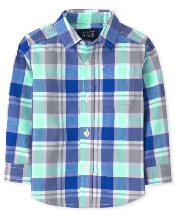 Baby And Toddler Boys Plaid Poplin Button Up Shirt