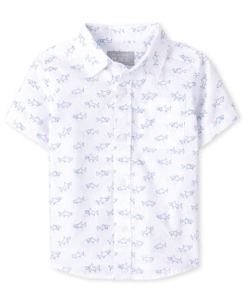 Camisa con botones de popelina de tiburón para bebés y niños pequeños