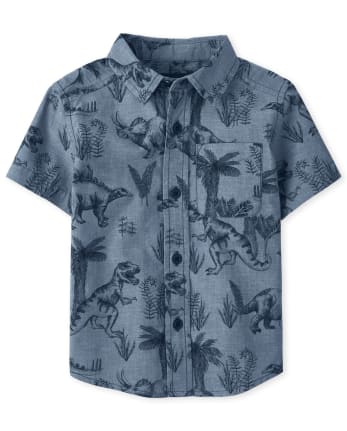 Baby And Toddler Boys Dino Chambray Button Up Shirt