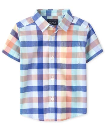 Toddler Baby Boys Checkerboard Plaid Print Short Sleeve Button