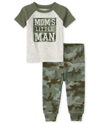 Pijama de algodón de ajuste cómodo para bebés y niños pequeños Camo Mom