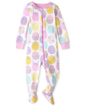 Baby And Toddler Girls Long Sleeve Easter Bunny Snug Fit Cotton One Piece Pajamas