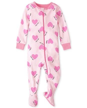Baby And Toddler Girls Family Heart Snug Fit Cotton One Piece Pajamas