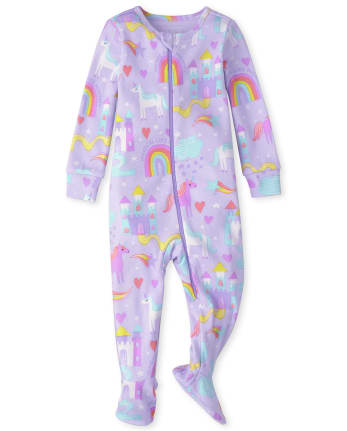 Baby And Toddler Girls Magical Unicorn Snug Fit Cotton One Piece Pajamas