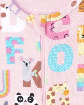 Pijamas de una pieza de algodón con ajuste ceñido y animales ABC para bebés y niñas pequeñas