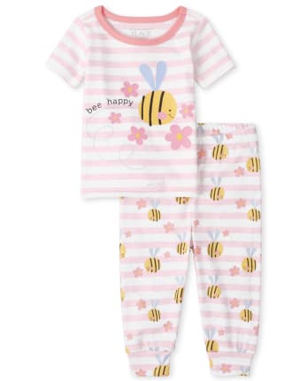 Abiertamente engranaje Melódico Pijama de algodón de manga corta con rayas "Bee Happy" para bebés y niñas  pequeñas | The Children's Place - CAMEO