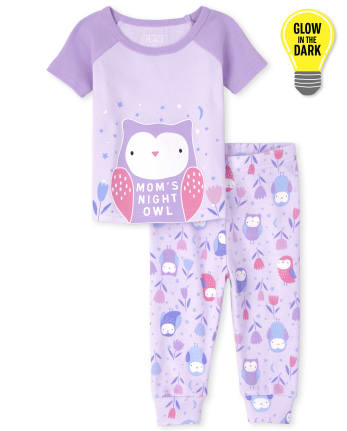 Baby And Toddler Girls Glow Owl Snug Fit Cotton Pajamas