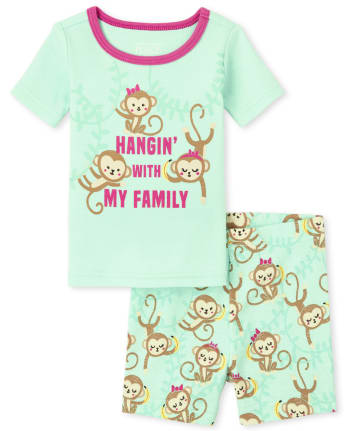 Baby And Toddler Girls Monkey Family Snug Fit Cotton Pajamas