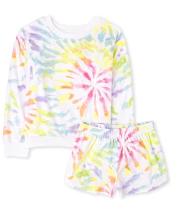 Girls Mommy And Me Tie Dye Matching Velour Pajamas