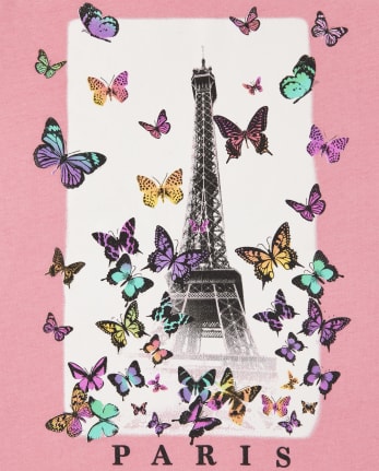Camiseta con estampado de mariposa de París para niñas