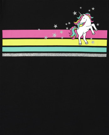 Girls Unicorn Striped Graphic Tee