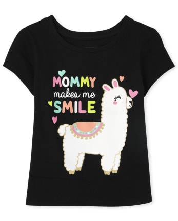Baby And Toddler Girls Short Sleeve 'Mommy Makes Me Smile' Llama Graphic  Tee