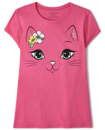 Camiseta con gráfico de gato para niñas