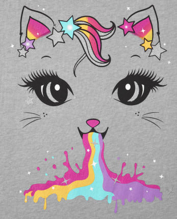 Girls Rainbow Cat Graphic Tee