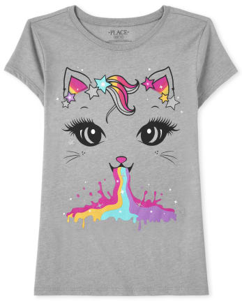 Girls Rainbow Cat Graphic Tee