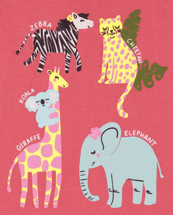 Paquete de 3 camisetas con estampado de animales para bebés y niñas pequeñas