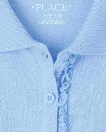 Girls Uniform Ruffle Soft Stretch Pique Polo 5-Pack - Plus