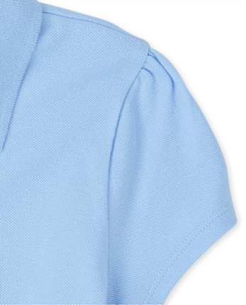 Girls Uniform Ruffle Soft Stretch Pique Polo 5-Pack - Plus