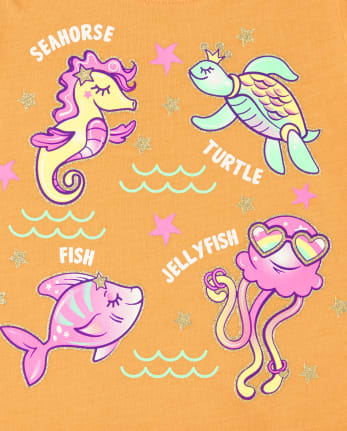 Camiseta con gráfico de animales marinos para bebés y niñas pequeñas