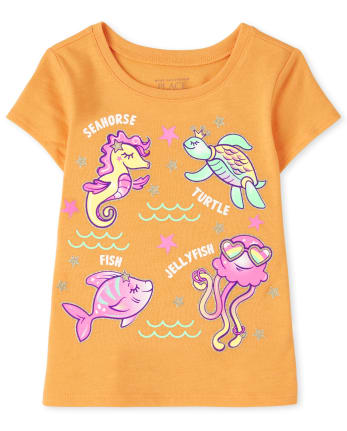 Camiseta con gráfico de animales marinos para bebés y niñas pequeñas