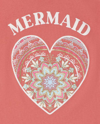 T-shirt graphique Sirène au cœur pour filles