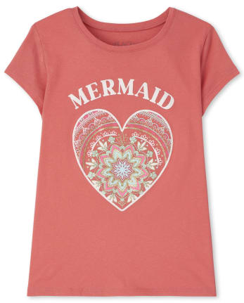 T-shirt graphique Sirène au cœur pour filles