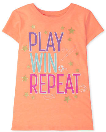 Camiseta con estampado Play Win Repeat para niñas